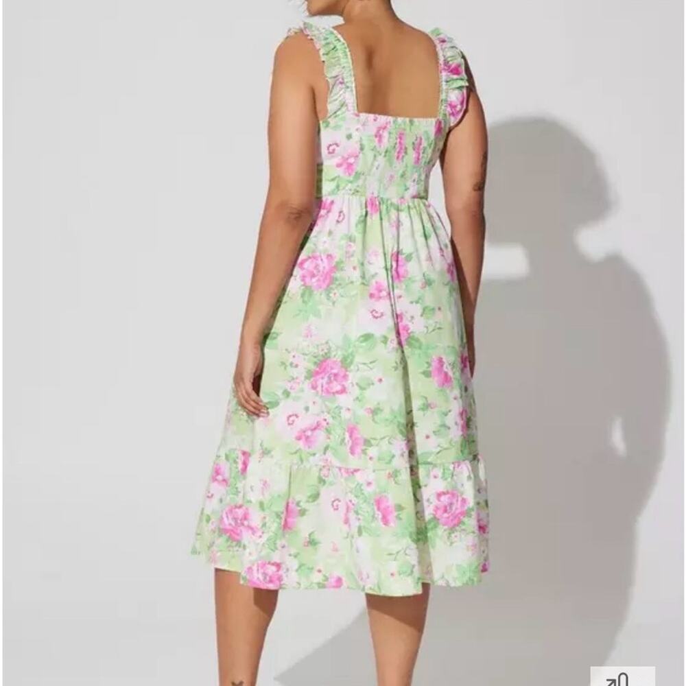 TORRID Green & Pink Floral Ruffle Strap Midi Dress | Size 1 - Picture 2 of 13